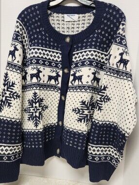Old Navy Blue White Fair Isle Button Front Cardigan Sweater XXL